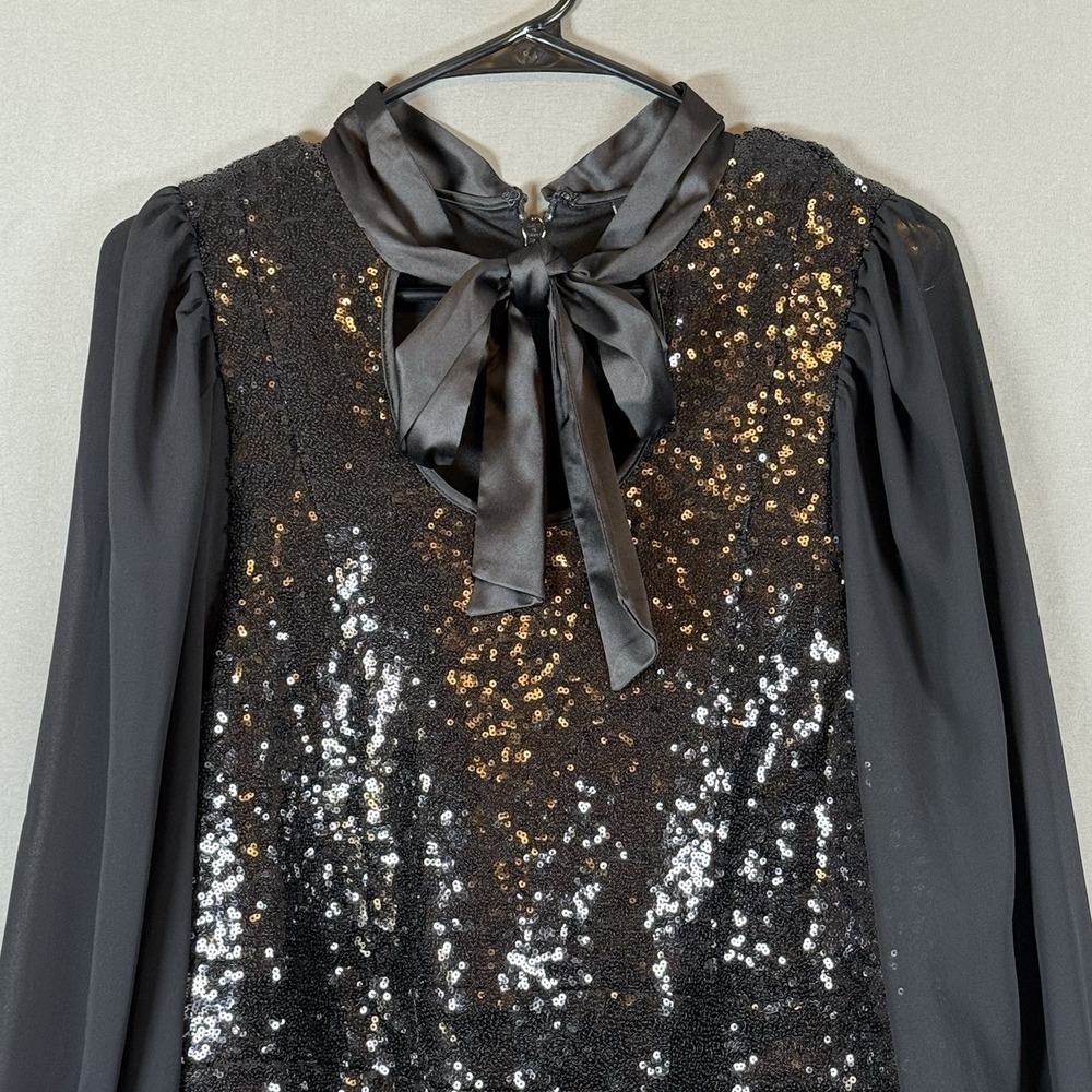 Torrid Sylvia Mollie Black Tie Neck Sequin Cocktail Formal Mini Dress Women's 12 - Picture 3 of 16
